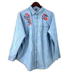 Old Navy Classic Denim Embroidered Button Up Floral Womens Sz XL Western 1049R4